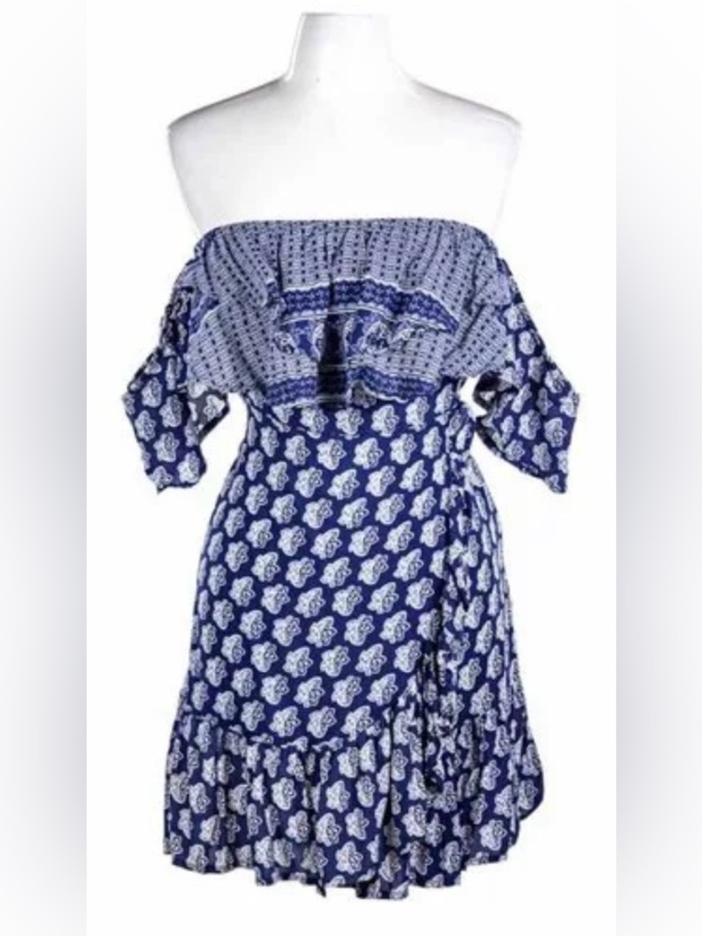 Ocean Drive Blue Floral Off-Shoulder Dress Size Small